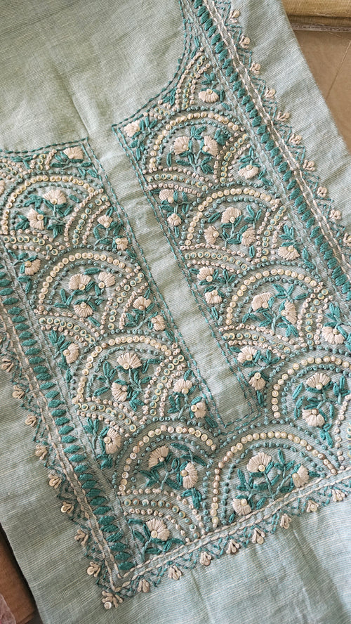 Linen Tissue with Heavy Embroidery Unstitched Salwar - Blue
