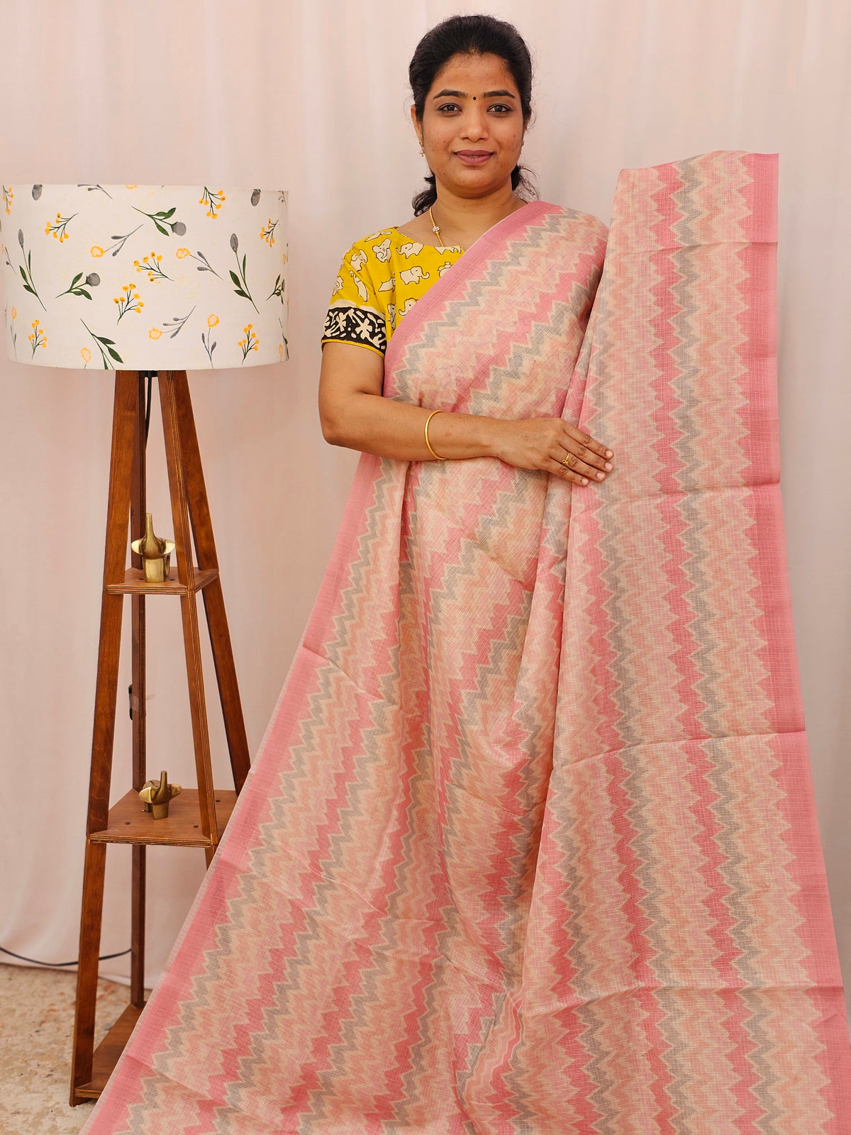 Premium Semi Kota Tussar with Zig Zag Digital Prints (Aari Work) Saree - Pink