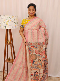 Premium Semi Kota Tussar with Zig Zag Digital Prints (Aari Work) Saree - Pink
