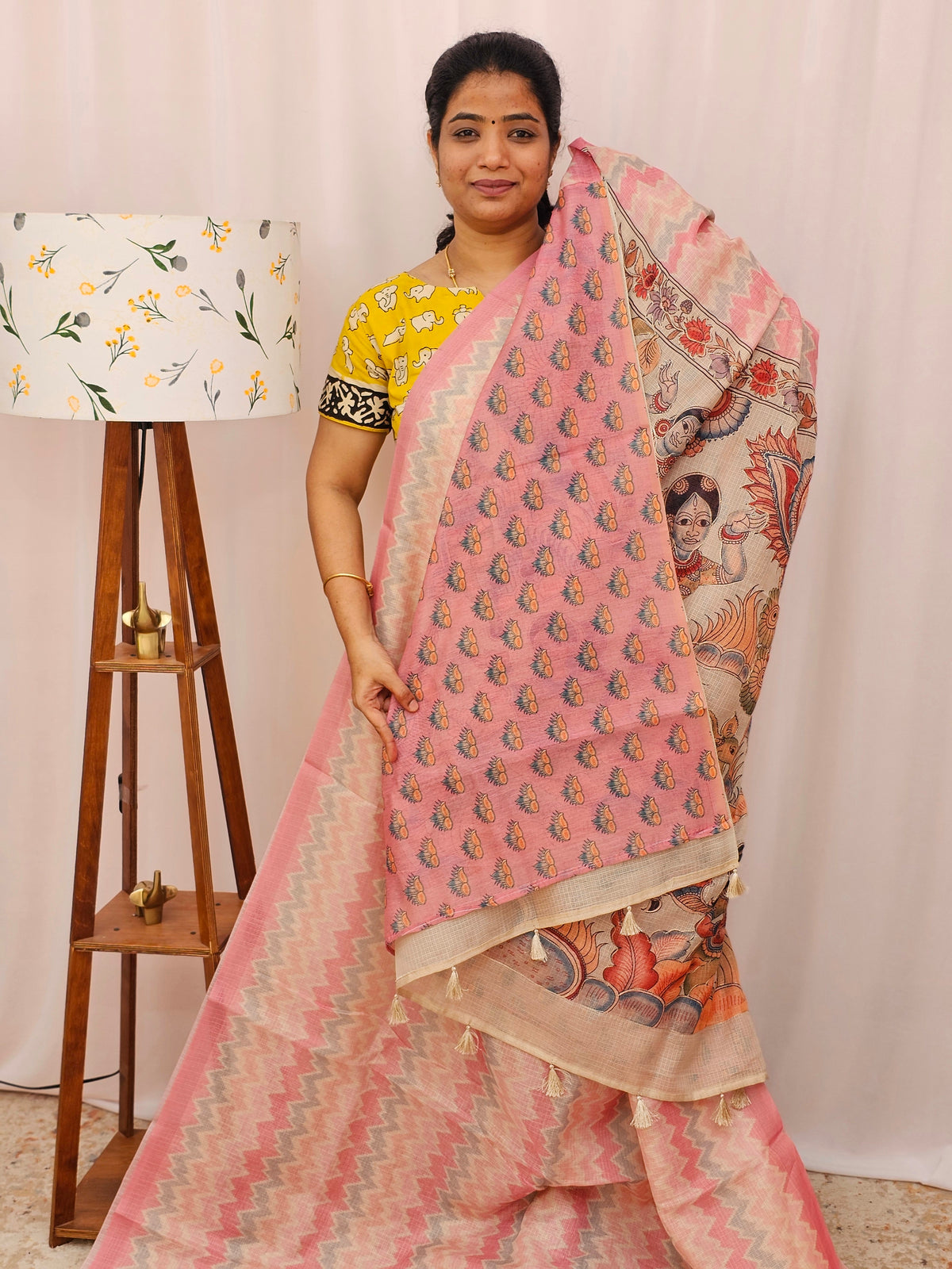 Premium Semi Kota Tussar with Zig Zag Digital Prints (Aari Work) Saree - Pink