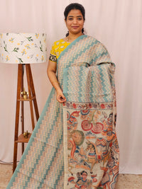Premium Semi Kota Tussar with Zig Zag Digital Prints (Aari Work) Saree - Blue