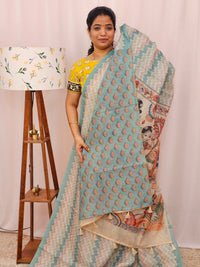 Premium Semi Kota Tussar with Zig Zag Digital Prints (Aari Work) Saree - Blue