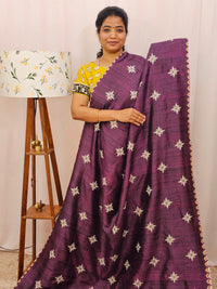 Premium Semi Tussar Bandhini Prints with  Beautiful Emboridery Saree - Wine