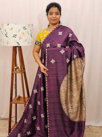 Premium Semi Tussar Bandhini Prints with  Beautiful Emboridery Saree - Wine