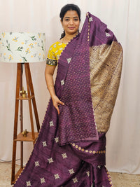 Premium Semi Tussar Bandhini Prints with  Beautiful Emboridery Saree - Wine