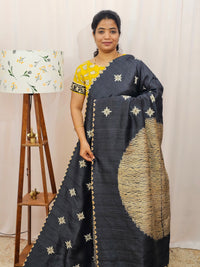 Premium Semi Tussar Bandhini Prints with  Beautiful Emboridery Saree - Black
