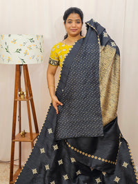 Premium Semi Tussar Bandhini Prints with  Beautiful Emboridery Saree - Black