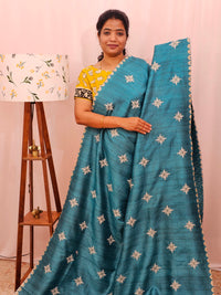 Premium Semi Tussar Bandhini Prints with  Beautiful Emboridery Saree - Blue