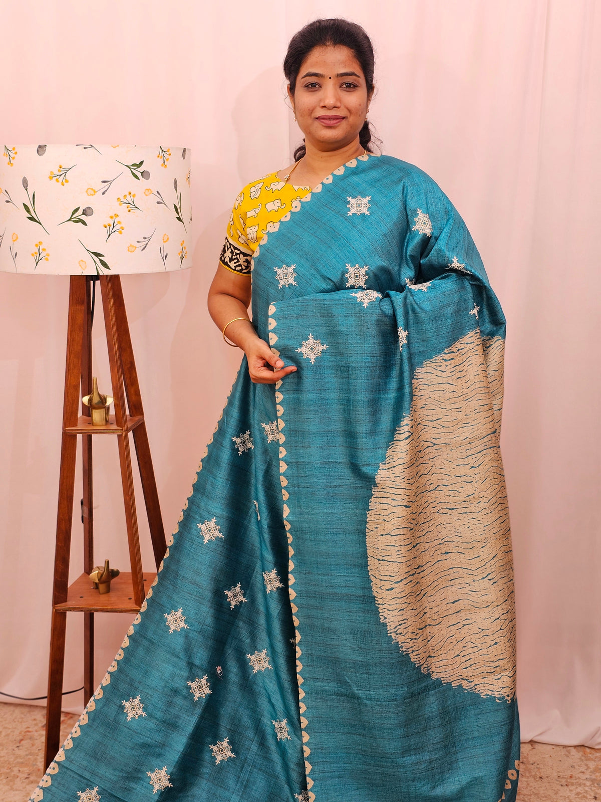 Premium Semi Tussar Bandhini Prints with  Beautiful Emboridery Saree - Blue
