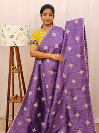 Premium Semi Tussar Bandhini Prints with  Beautiful Emboridery Saree - Purple
