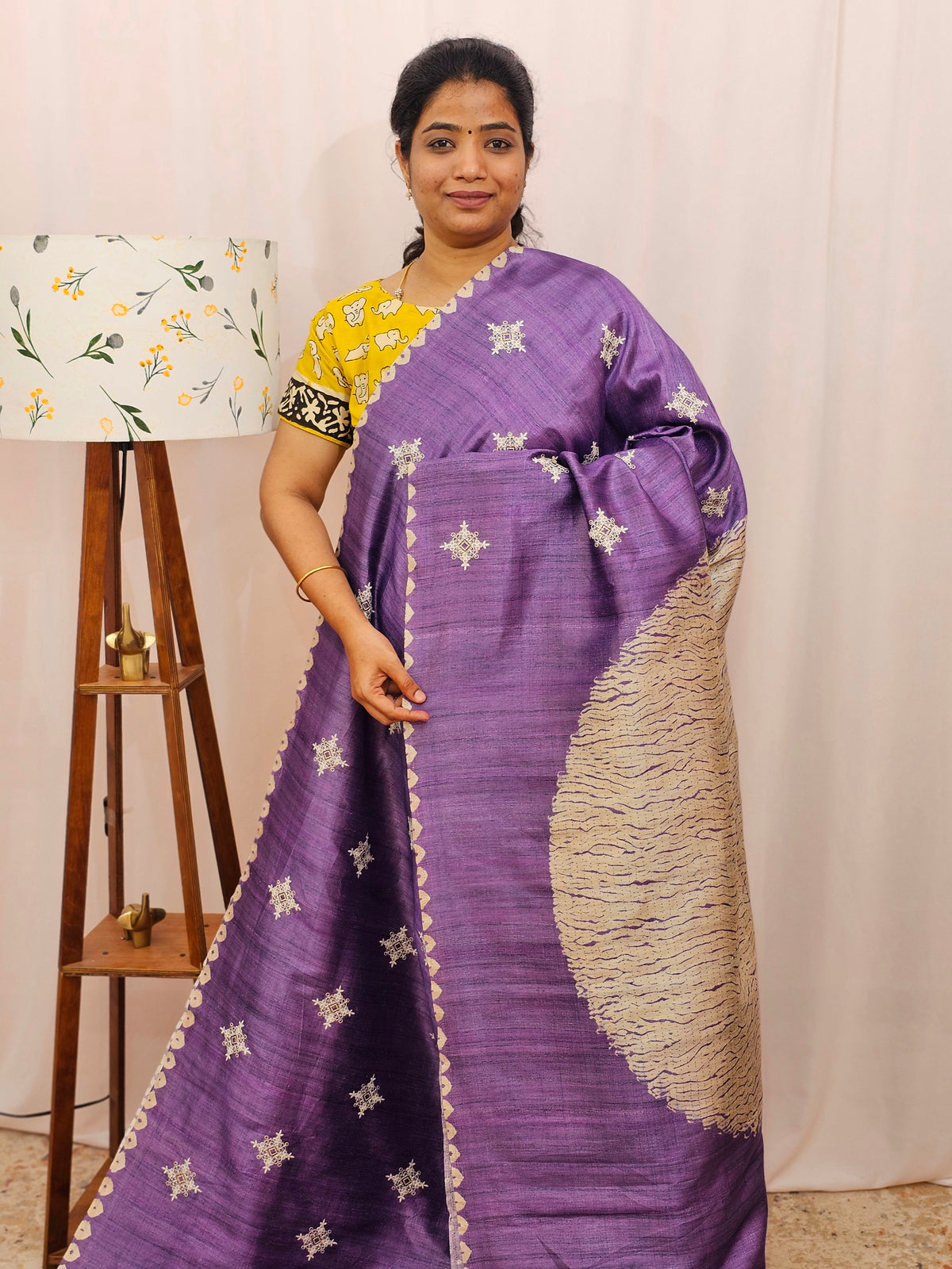 Premium Semi Tussar Bandhini Prints with  Beautiful Emboridery Saree - Purple