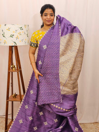 Premium Semi Tussar Bandhini Prints with  Beautiful Emboridery Saree - Purple