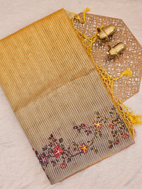 Premium Semi Tussar  with Thread Knot Work Saree - Yellow with Grey