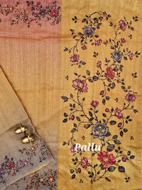 Premium Semi Tussar  with Thread Knot Work Saree - Yellow with Grey