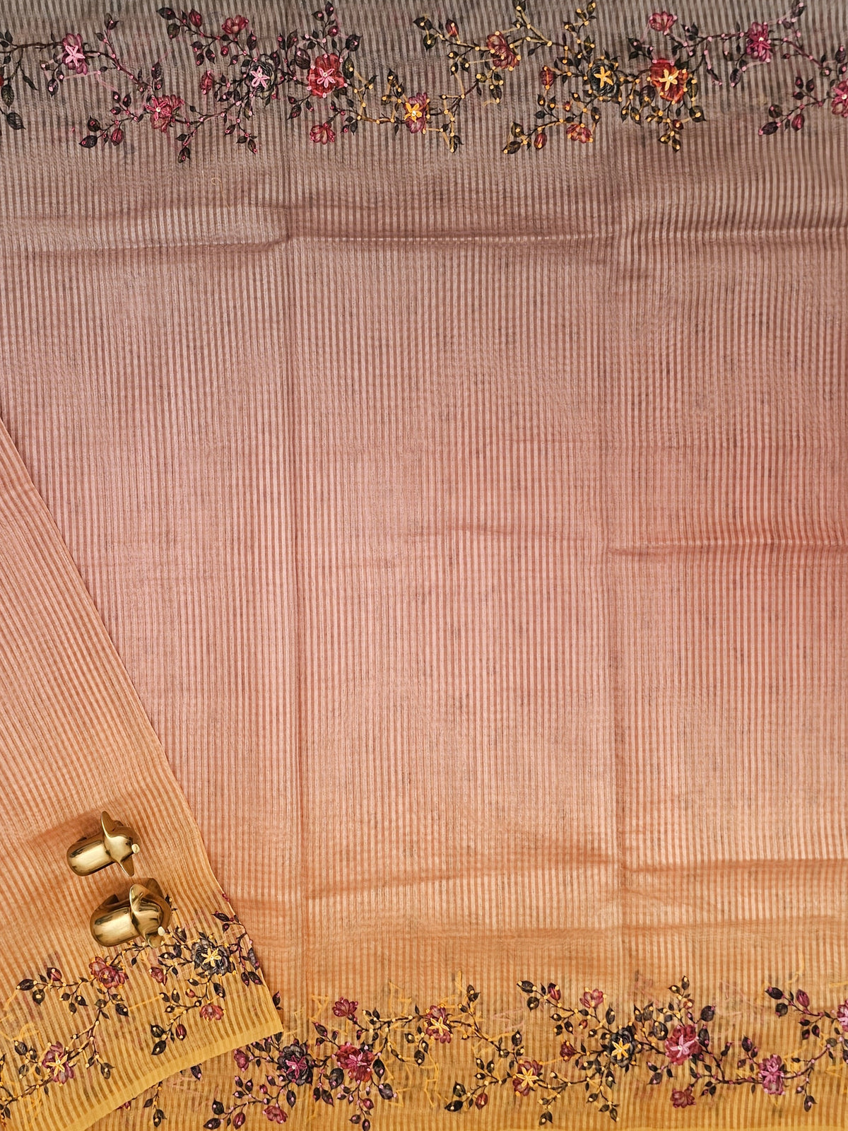 Premium Semi Tussar  with Thread Knot Work Saree - Dark Onion Pink with Yellow