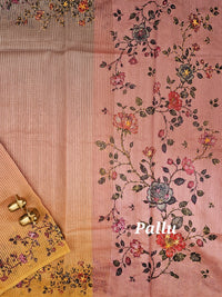 Premium Semi Tussar  with Thread Knot Work Saree - Dark Onion Pink with Yellow