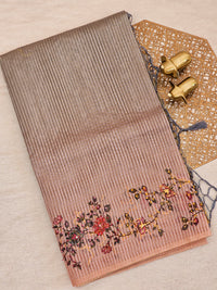 Premium Semi Tussar  with Thread Knot Work Saree - Grey with Onion Pink