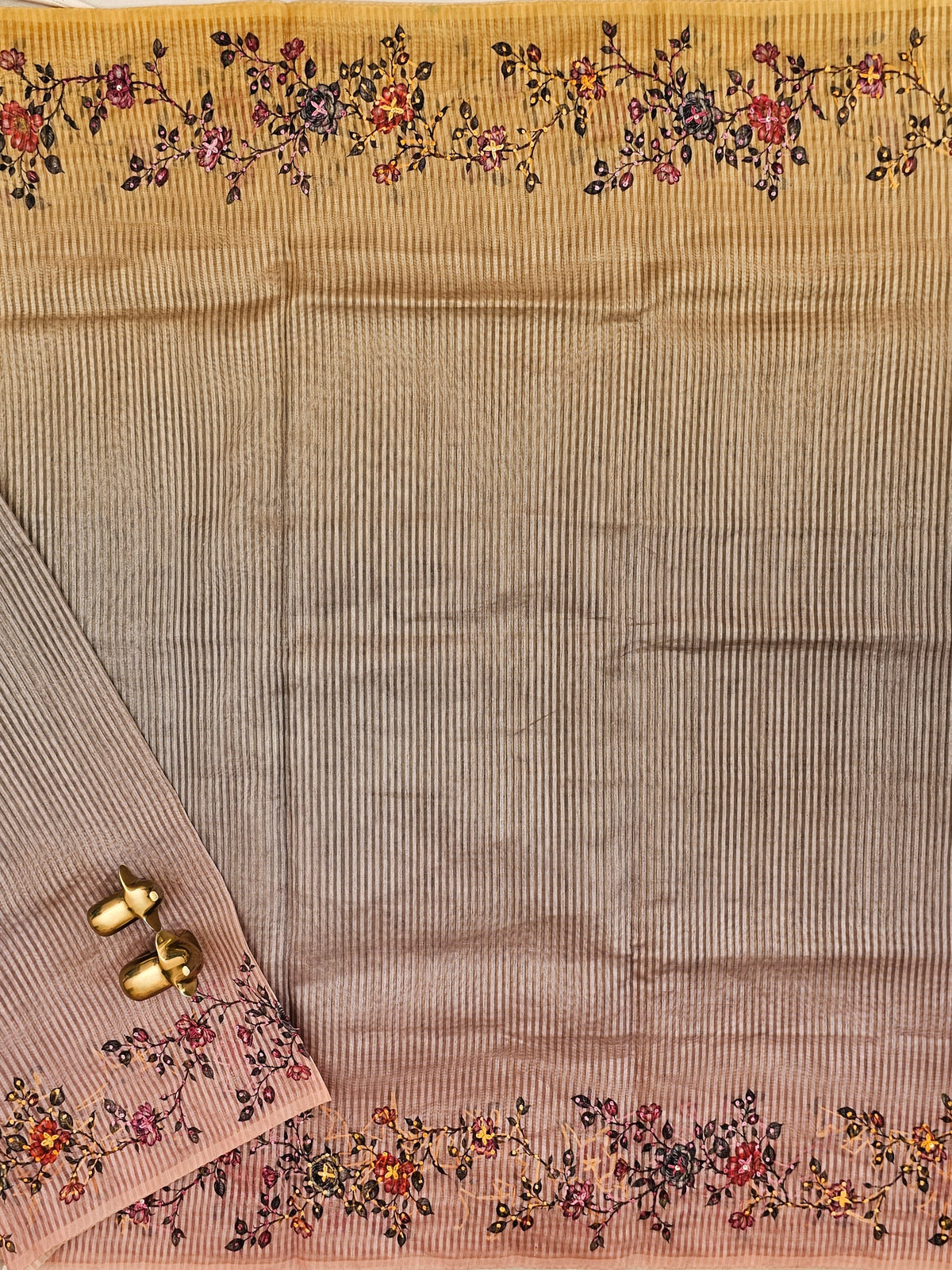 Premium Semi Tussar  with Thread Knot Work Saree - Grey with Onion Pink