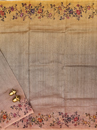 Premium Semi Tussar  with Thread Knot Work Saree - Grey with Onion Pink