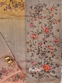 Premium Semi Tussar  with Thread Knot Work Saree - Grey with Onion Pink