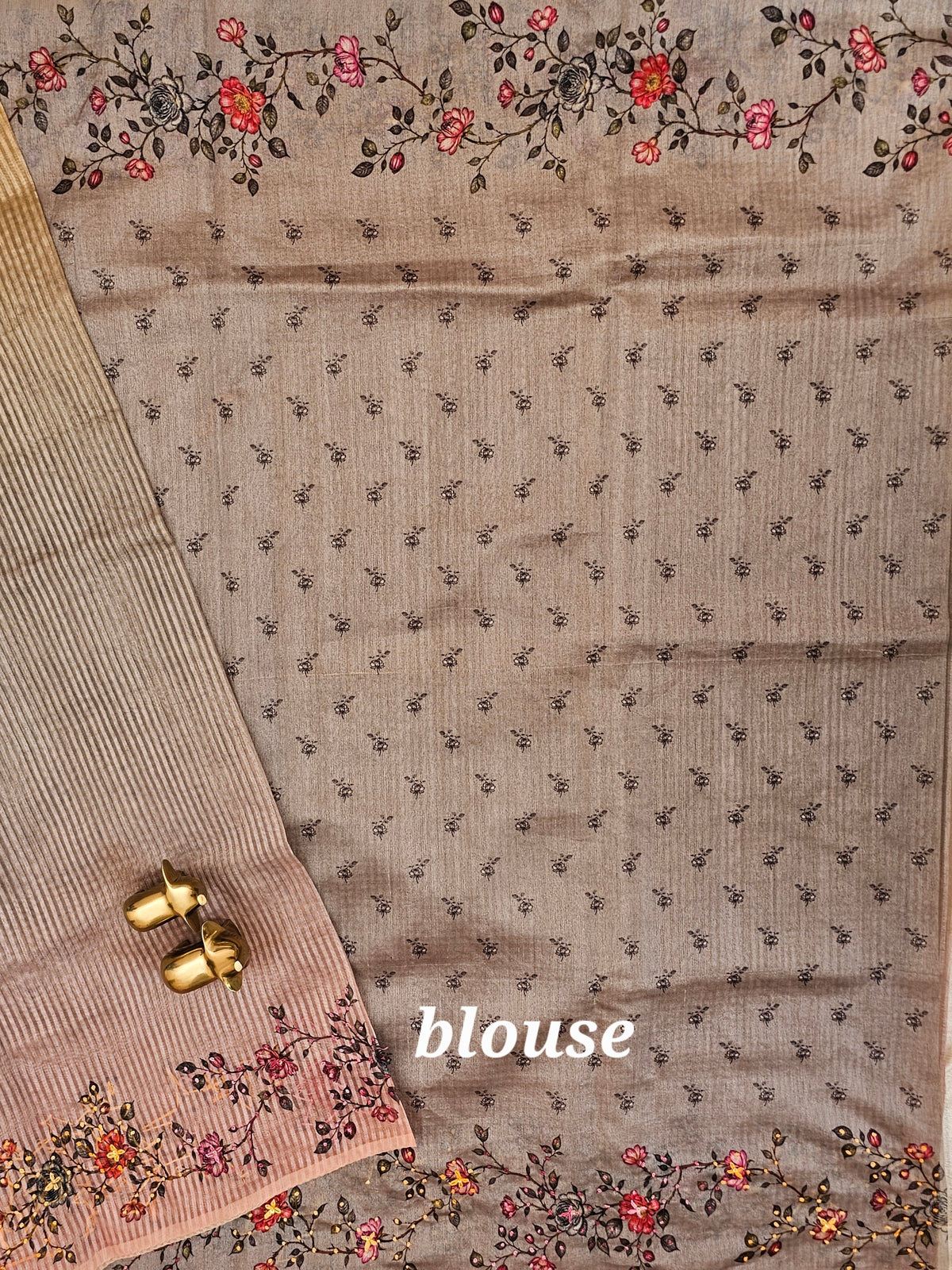 Premium Semi Tussar  with Thread Knot Work Saree - Grey with Onion Pink