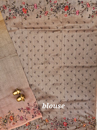 Premium Semi Tussar  with Thread Knot Work Saree - Grey with Onion Pink