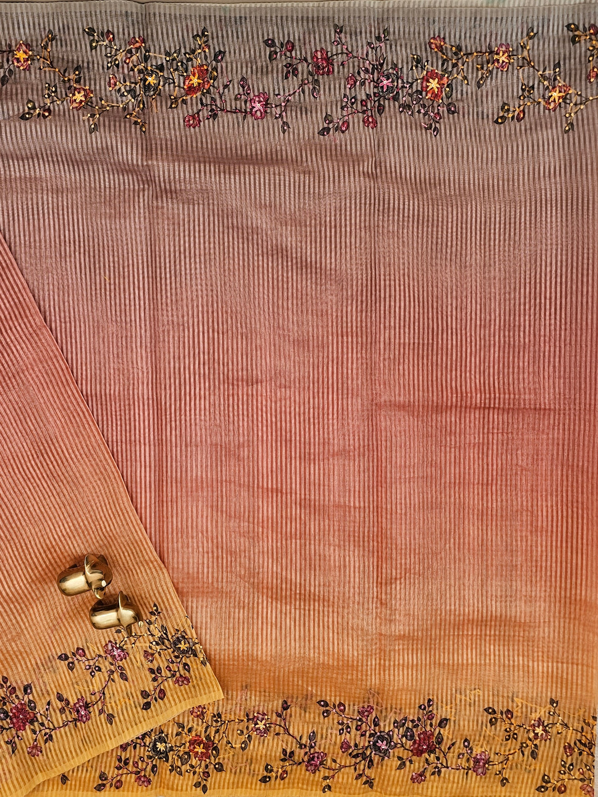 Premium Semi Tussar  with Thread Knot Work Saree - Peach with Yellow