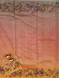 Premium Semi Tussar  with Thread Knot Work Saree - Peach with Yellow