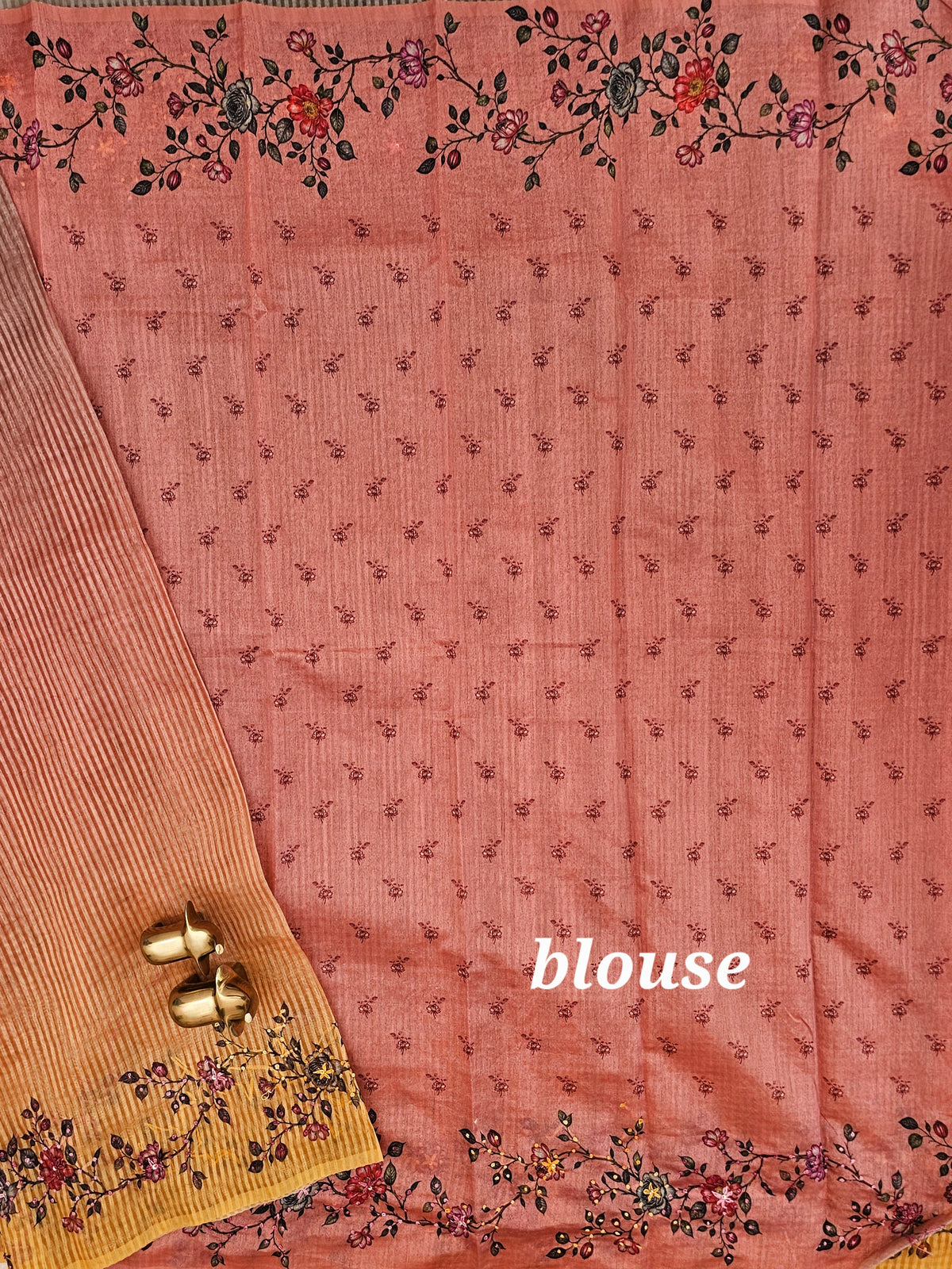 Premium Semi Tussar  with Thread Knot Work Saree - Peach with Yellow