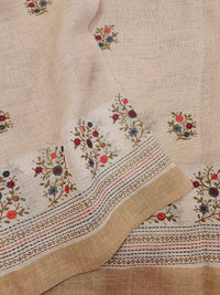 Linen Tissue with Embroidery Work - Tussar Shade with Blue and Peach