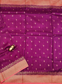 Jute Banarasi Silk Saree - Dark Magenta Pink with Peach