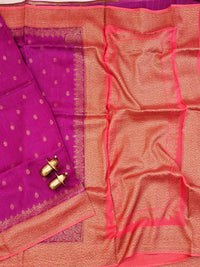 Jute Banarasi Silk Saree - Light Magenta Pink with Peach