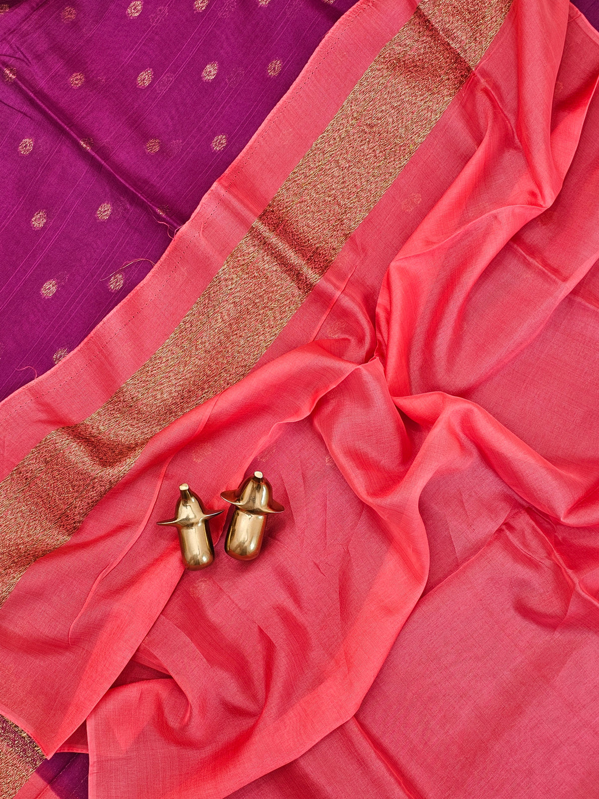 Jute Banarasi Silk Saree - Light Magenta Pink with Peach