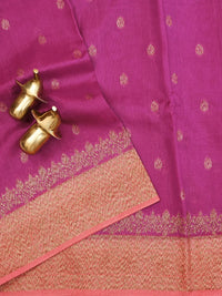 Jute Banarasi Silk Saree - Light Magenta Pink with Peach