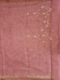Linen Tissue with Aari Work - Rose Pink