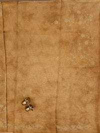 Linen Tissue with Aari Work - Smoky Blue - Musterd Yellow