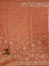 Linen Tissue with Aari Work - Orange