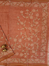 Linen Tissue with Aari Work - Orange