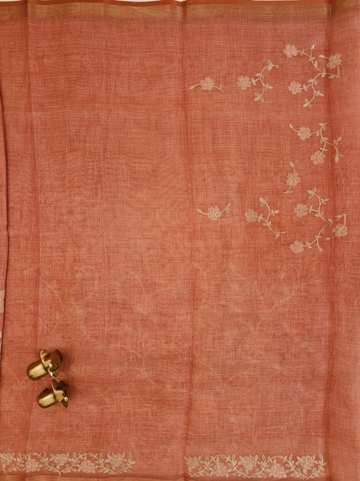 Linen Tissue with Aari Work - Orange