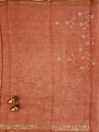 Linen Tissue with Aari Work - Orange