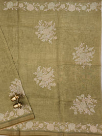 Linen Tissue with Aari Work - Green