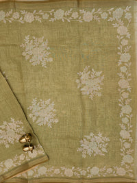 Linen Tissue with Aari Work - Green