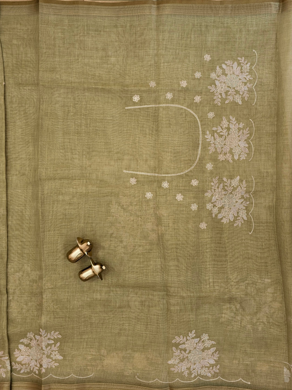 Linen Tissue with Aari Work - Green