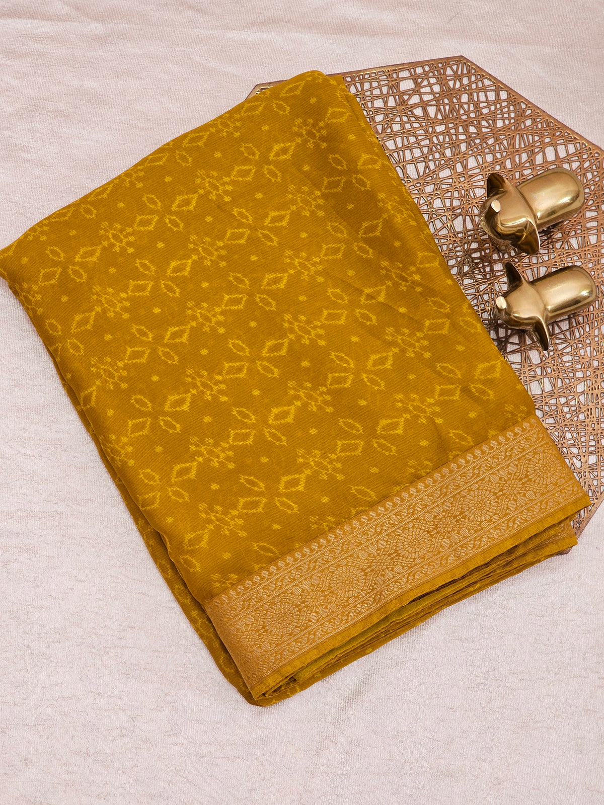 Chiffon with Zari Border Saree - Mustard Yellow