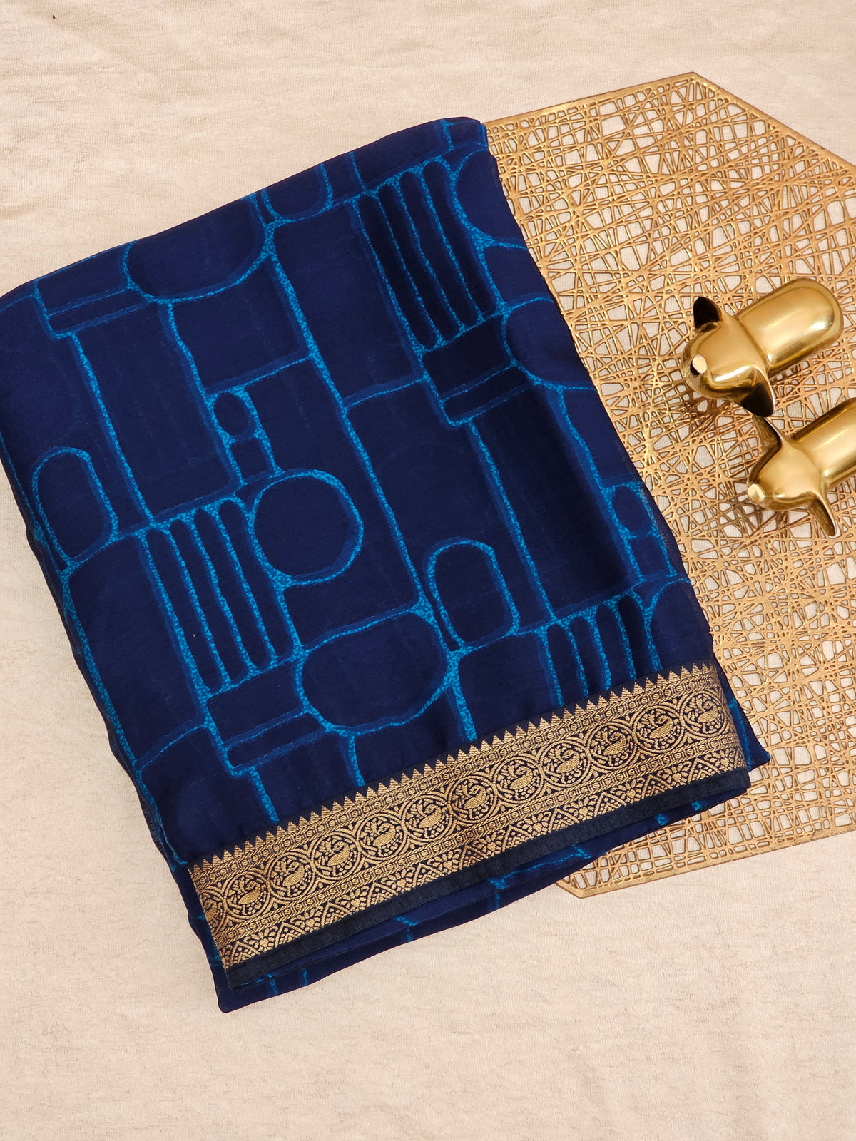 Chiffon with Zari Border Saree - Navy Blue