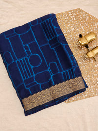 Chiffon with Zari Border Saree - Navy Blue