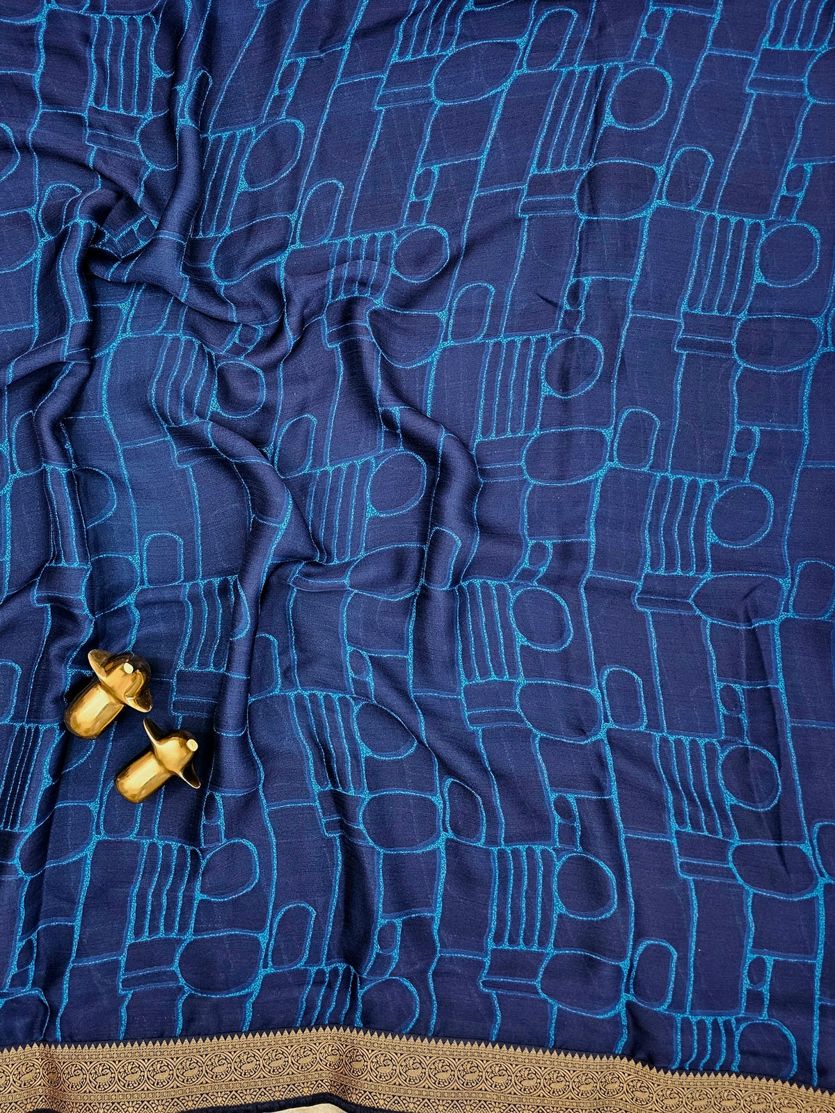 Chiffon with Zari Border Saree - Navy Blue