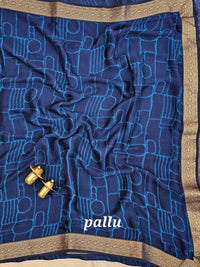 Chiffon with Zari Border Saree - Navy Blue