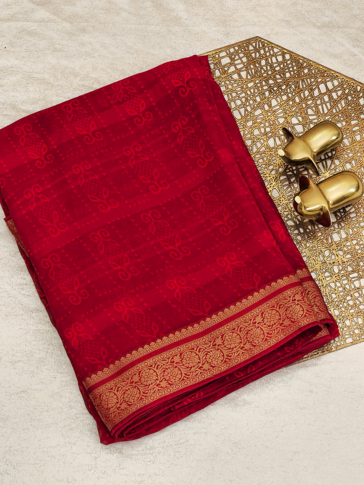 Chiffon with Zari Border Saree - Red
