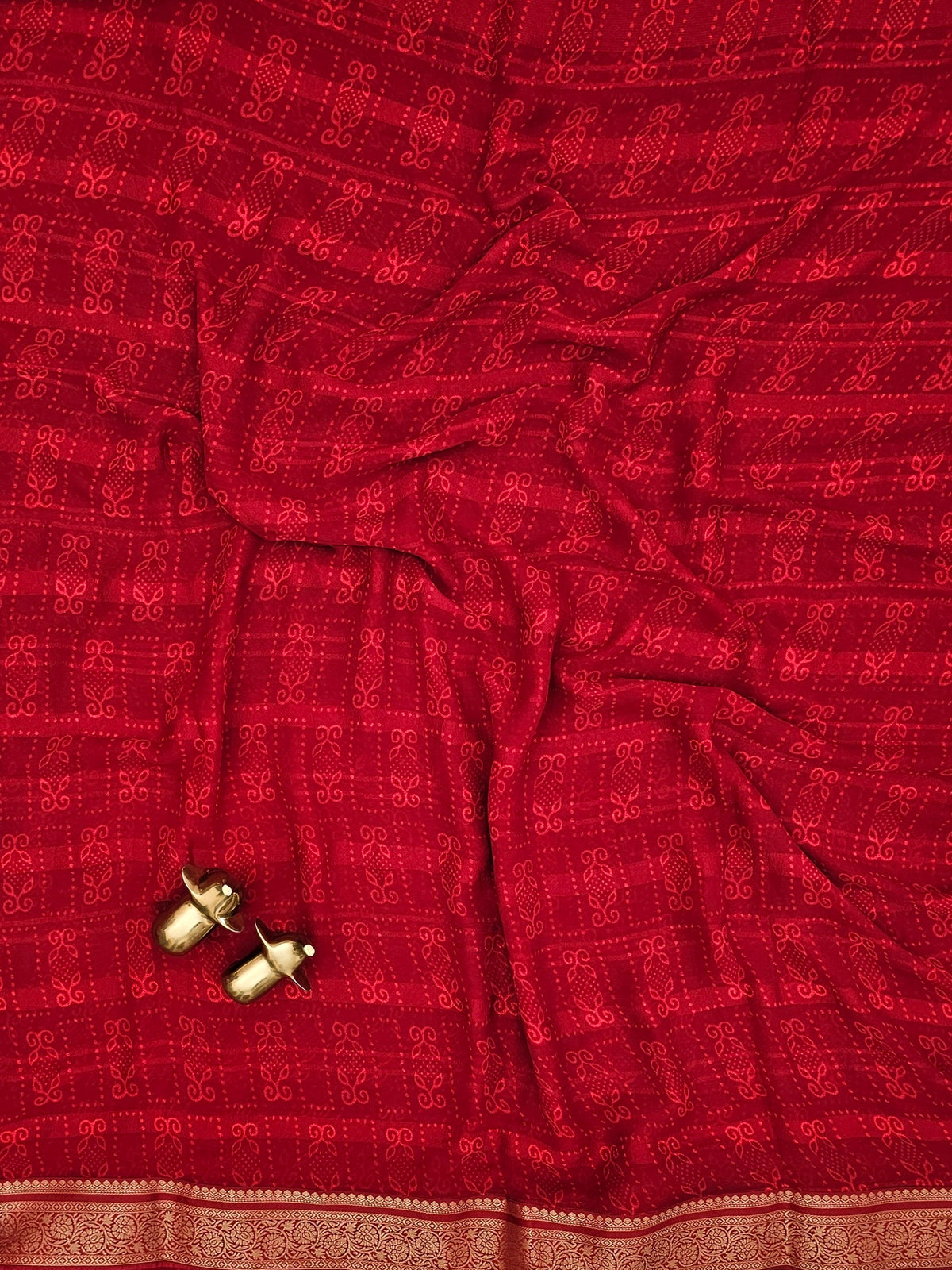 Chiffon with Zari Border Saree - Red